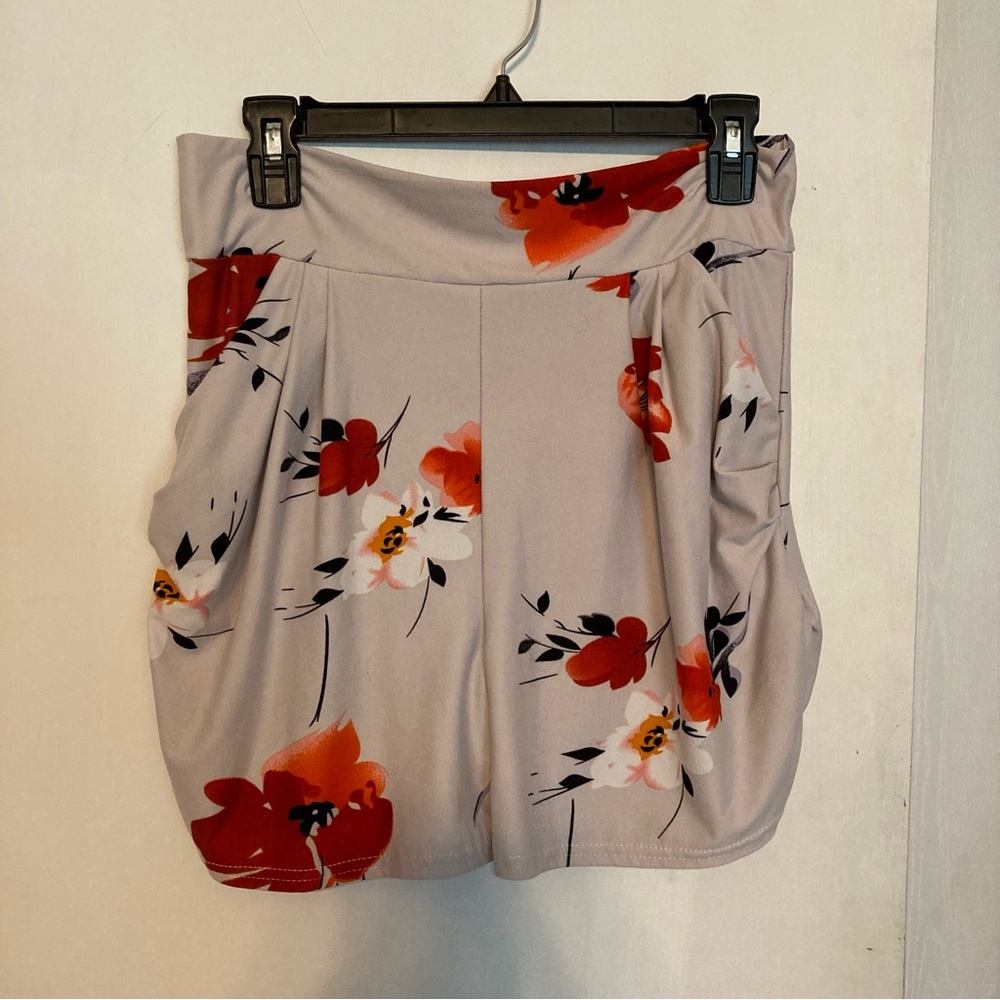 Grey Floral Shorts w/ Pockets